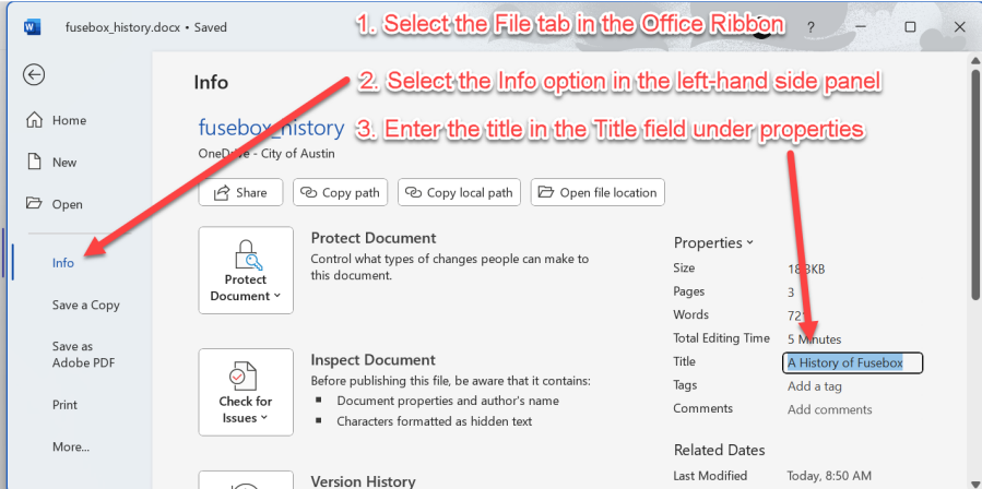 Screen capture of the File panel showing steps 3 and 4