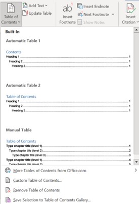 Applying a Table of Contents to a Word document