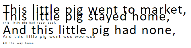 The Three Little Pigs rhyme with each line of text being a different size