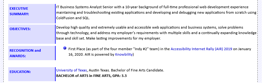 Example of a heading appearing to be a header cell in a table.