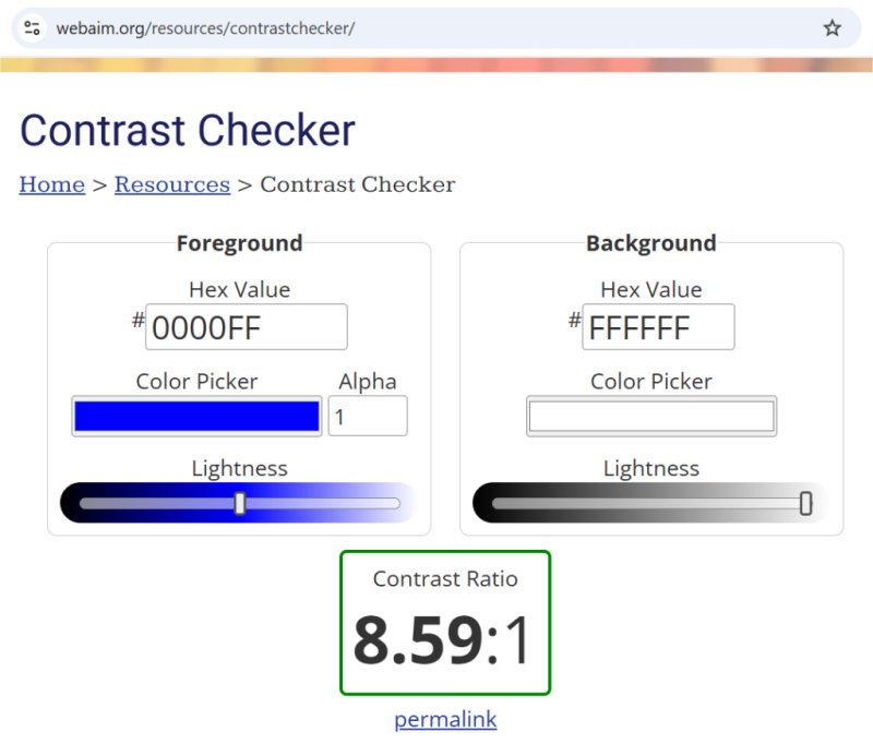 Screen Capture of the Contrast Checker on webaim.org