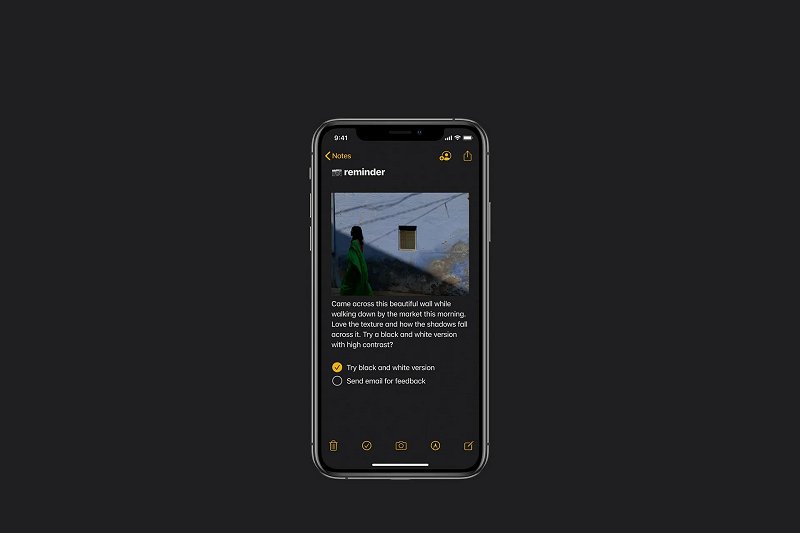 An example of a smart phone in dark mode.